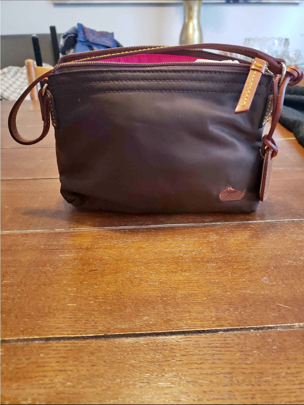 Dooney & Bourke Brown Nylon Crossbody with Pink Lining